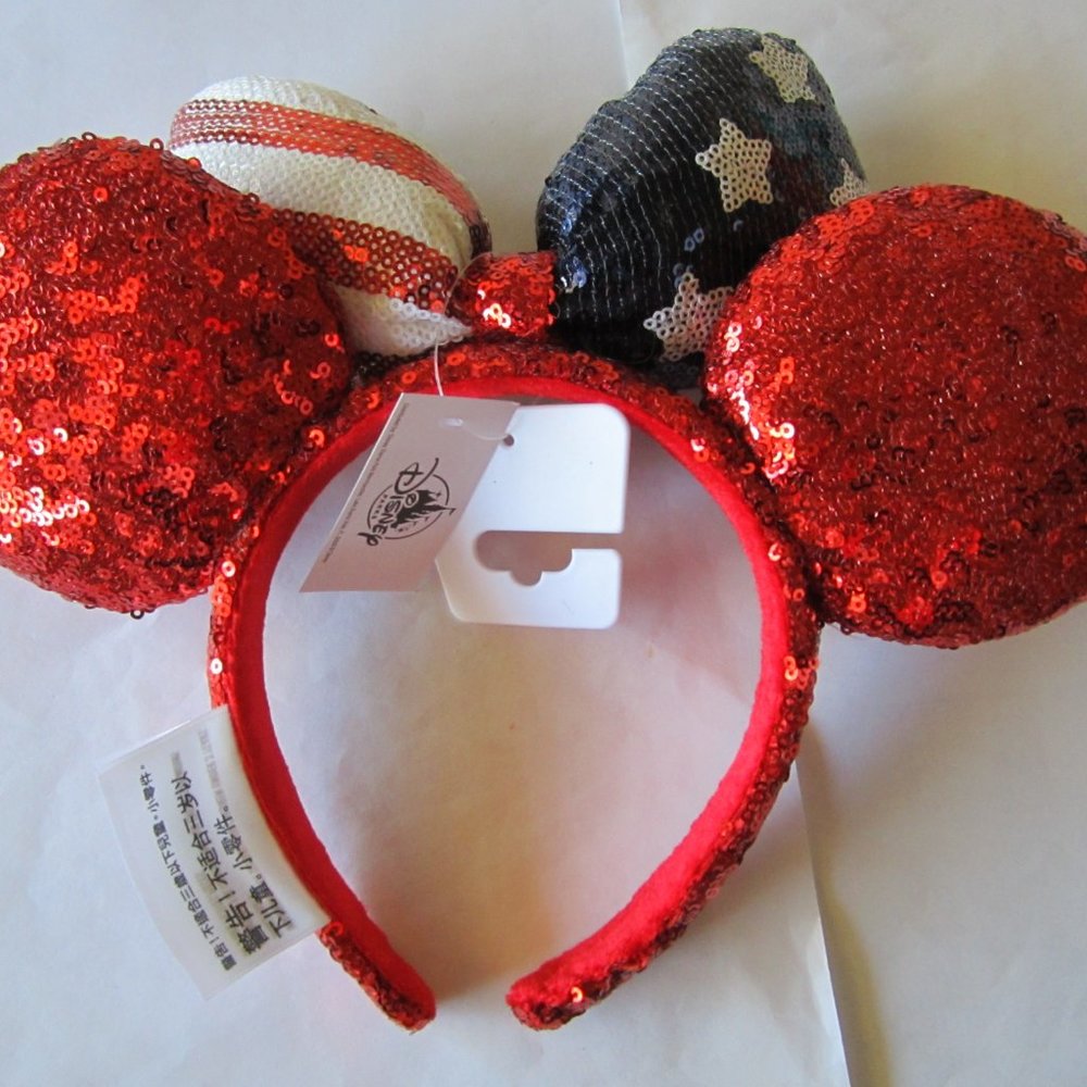 Disney Park Minnie Mouse Americana Disney Patriotic Sequins Ears Headband - Picture 2 of 2